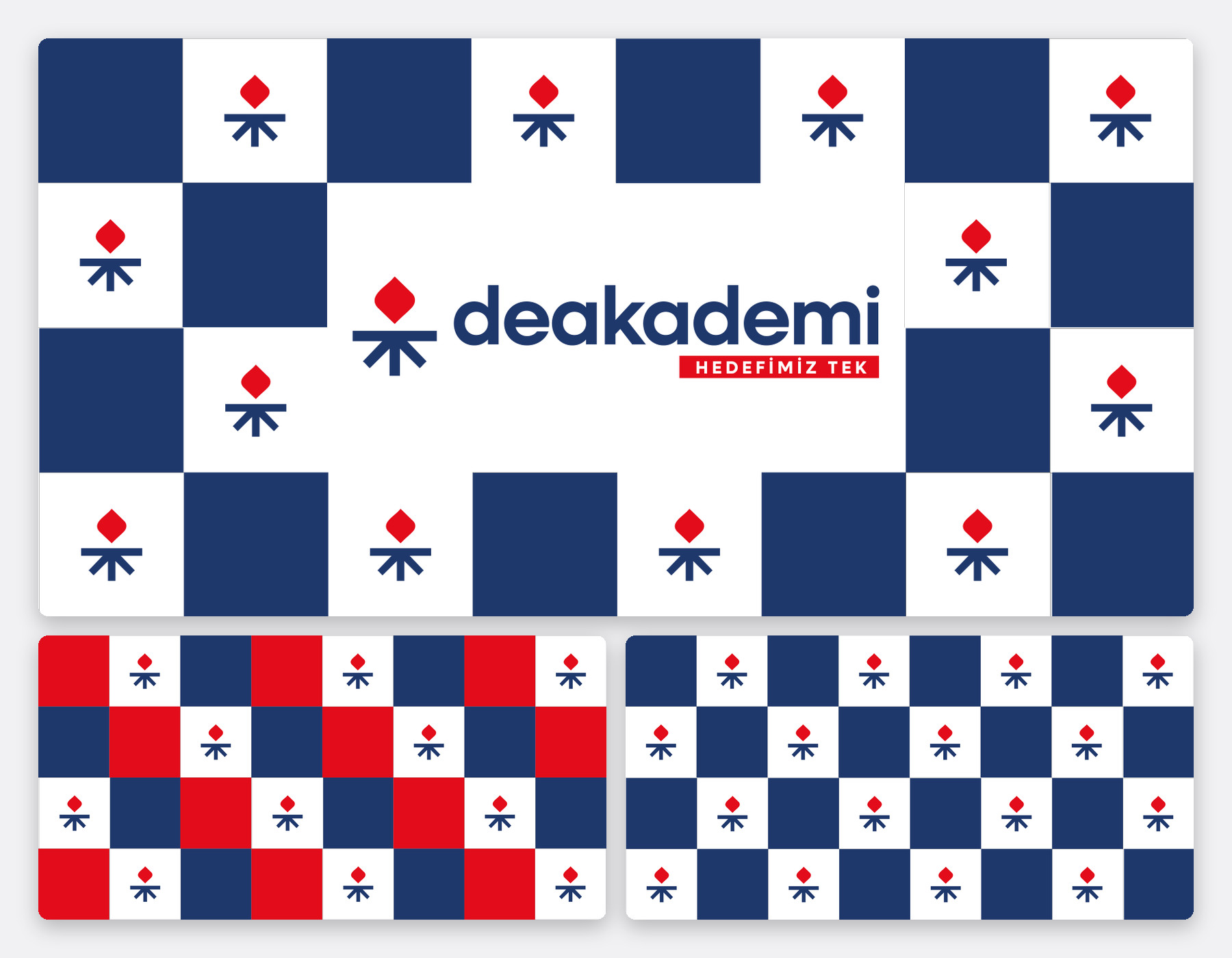 Deakademi bina dış cephesi için dama desenli giydirme ve logo paneli